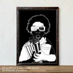 作品「 ポップコーン 」 モノクロ アート ポスター A3 + 木製 ポスターフレーム チーク古材