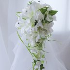 作品 即納 カサブランカのキャスケードブーケ 造花ブーケ ウェディングブーケ ウエディングブーケ ホテルウェディング 結婚式
