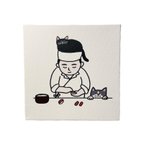 作品「お寿司屋さんと猫」キャンバスプリント (正方形150mm)※受注生産