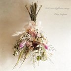 作品♡リセピンクと2種のピンクローズの花束スワッグ　ドライフラワーガーランド　ブーケ