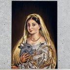 作品うさぎ絵画コラボシリーズ　ラファエロ　ヴェールを被る婦人の肖像がモチーフです　同柄ポストカード3枚セット