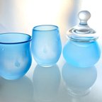 作品青空猫のグラス　ペアグラスと蓋付き小鉢のセット