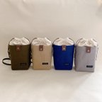 作品NEW＊欲張りなスマホポシェット・前ポケット蓋つき　　ペットボトル・長財布OK！（巾着ポシェット・巾着ショルダー・帆布）