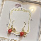 作品♥ヴィンテージ ストロベリー×フラワーピアス♥