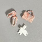 作品ブライスサイズ　鞄、草履、足袋風靴下セット　着物　和服　金襴ピンク　ac24-004