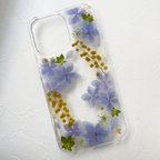 作品紫陽花　押し花スマホケース 紫陽花ケース 押し花iPhoneケース