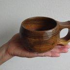 作品　チークの木で作った一木彫りコーヒーカップ