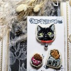 作品刺繍 黒猫ブローチ ３点セット（たい焼き・ごはん）