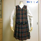 作品制服風タータンチェックベスト&プリーツスカートセット(紺)