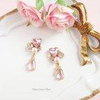 作品【再販】Heart Bijou & Pink Drop　イヤリング ピアス ハート ビジュー しずく ドロップ キラキラ 揺れる