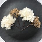 作品▪️ ヘッドドレス　ゴールド　ホワイト　白　ウェディング　結婚式　ドライフラワー　ヘアアクセ　和装　髪飾り