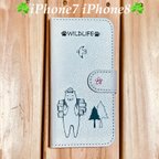 作品森の くまさん と 仲間たち iPhone7・8用 スマホケース 手帳タイプ  動物 熊さん ビーバー 小鳥