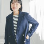 作品ﾓﾘﾉｶﾞｯｺｳ 女優 高山 都さん着こなすダブルブレストジャケット(ネイビー) 紺ブレ 旅行羽織り 軽羽織り