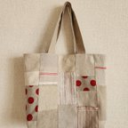 作品☆リネンパッチ☆トートバック☆レッド系