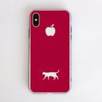 作品ネコ🐈 アップル🍎 レッドｘホワイト ver2 強化ガラス スマホケース iPhone15 も対応！