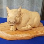 作品木彫り　牛　(小)