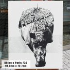 作品Rhino x Paris 手描き キャンバス モノクロアート F30号 (909mm×727mm)  玄関 リビング ダイニング 寝室 