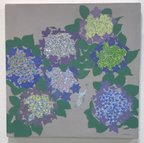 作品華々しい最期　紫陽花とカエルの油絵