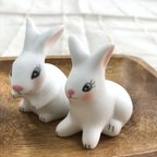 作品＜送料無料＞うさぎちゃん　陶器人形　２体セット　超キュート　愛らしい　かわいい　職人手作り