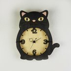 作品「黒ねこ」木製掛け時計　