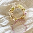 作品〔lilac〕あじさいとローズの帽子アレンジメント　ハンドメイド　母の日ギフト