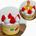 作品フルーツ版　バースデーケーキ　誕生日会イベントに★大きな苺自由に配置　フェルトケーキ　おままごと用