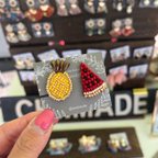 作品ビーズ刺繍 パイナップル  すいか　夏　チタンピアス サマー フルーツ