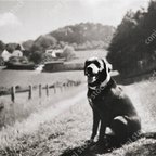 作品昔のフランスの田舎のレトリバーのイメージ、レトロ、モノクロ、アート、古びた写真　conistock_91110_03