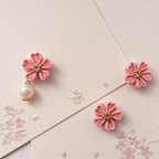 作品桜モチーフのピアス＆イヤリング（つまみ細工）