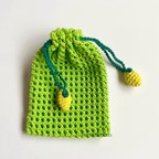 作品【レモンのメッシュ巾着袋】 かぎ針編み 方眼編み 編み物 手編み 檸檬