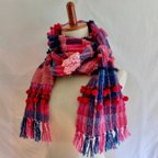 作品さおり織り☆手織りのマフラー☆ さをり織り　ピンク　一点物　ユニーク　個性的　