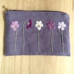 作品スミレ刺繍16㎝ファスナーポーチ