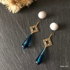 作品【2wayピアス】 ✏︎ アクリルボタン×ダイアモンド×ブルードロップ