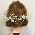 作品かすみ草ヘッドドレス ヘッドパーツ 髪飾り ヘッドドレス ヘアドレス 成人式 卒業式 結婚式 