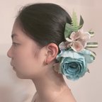 作品フラダンス髪飾り　ヘアクリップ  ブルーローズ