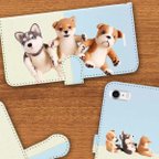 作品柴犬＆ブルドッグ＆シベリアンハスキー 仲良しわんこの 手帳型スマホケース iPhoneケース （受注制作）全機種対応のスマホカバー