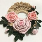 作品ハンドメイド☆レース編みシュシュ巻き薔薇モチーフ