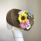 作品向日葵と白いアネモネのヘッドドレス　ヒマワリ　ひまわり　髪飾り　結婚式　ヘッドドレス　ウェディング