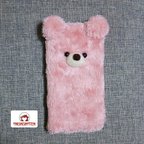 作品【送料無料】iPhoneⅩ対応スマホケース  ふわふわクマ🐻 ピンク