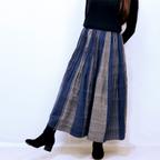 作品再2☆手織り綿絣ピンタックロングスカート、インディゴグレー、オールシーズン