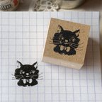 作品antスタンプ　ミャオミャオ　リボンをつけた黒猫のハンコ