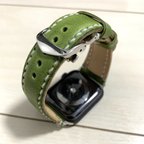 作品🆕✨【受注製作】新色！　ミシン不使用♪ イタリアンレザー　緑✖️栃木レザー　ナチュラル　Apple Watch 革ベルト　本革　