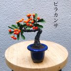 作品ピラカンサの粘土盆栽　クレイ盆栽