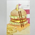 作品【イラスト原画】ハンバーガーの上でひと休み