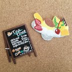 作品【2枚set】カフェ 喫茶店 プリンアラモード 看板 アイロンワッペン ミニワッペン  刺繍ワッペン