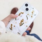 作品iPhone スマホケース  【ミモザ】　iPhoneケース　スマホショルダー　全機種対応　イエロー　春　クリアケース　