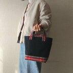 作品square tote【black×gray check】