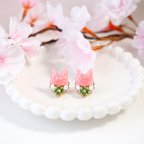 作品【春限定】◇さくらもち◇桜色の猫とビジューが輝くピアス/イヤリング