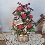 作品クリスマス　BIG松ぼっくりと白い陶器の木の実とドライフラワーツリーアレンジ/雑貨*置物　クリスマスアレンジ　クリスマス置物　ミニツリー　松ぼっくりツリー