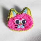 作品フワモコ♪猫刺繍ブローチ/ピンク色